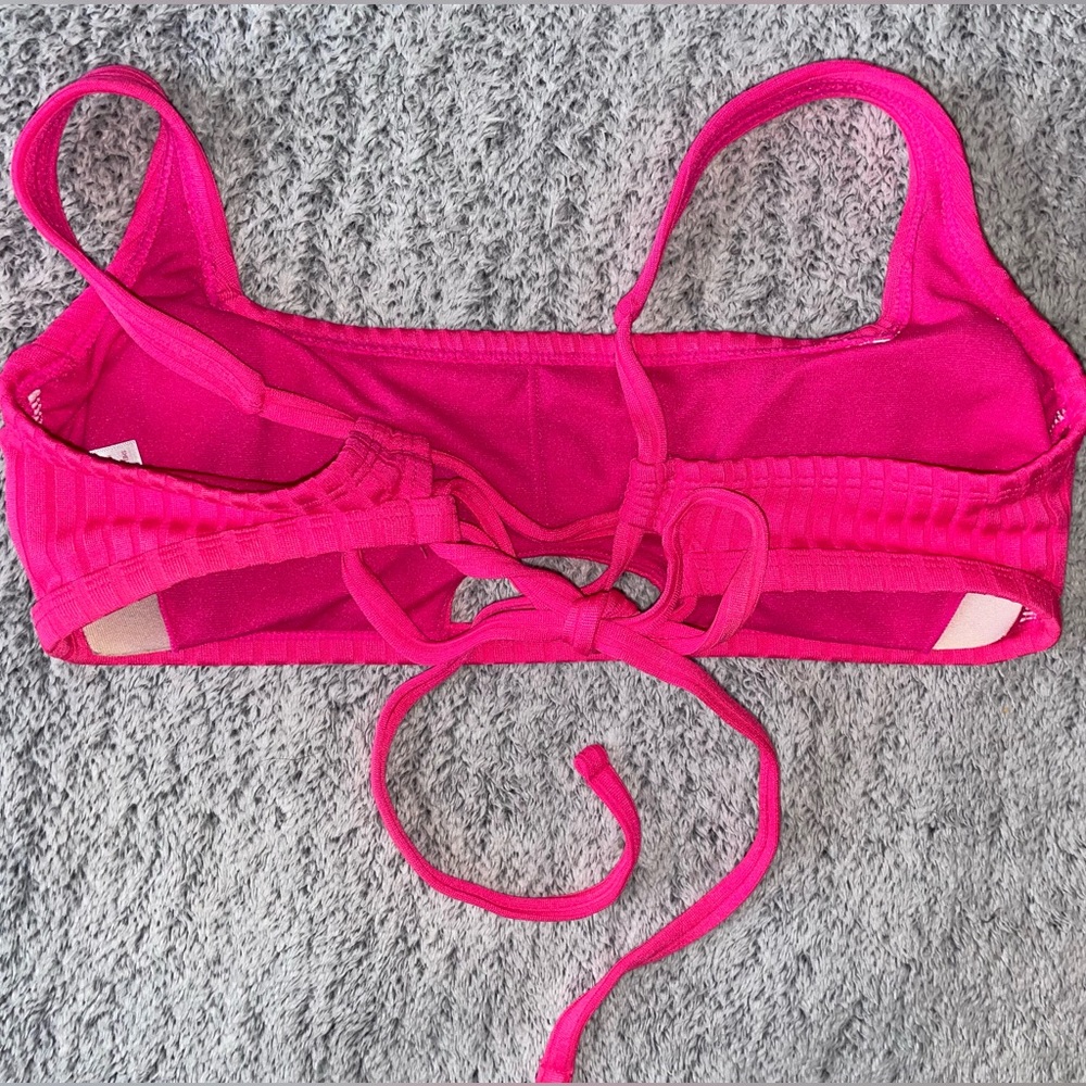 Hot Pink Ribbed Swim Top - Picture 2 of 3